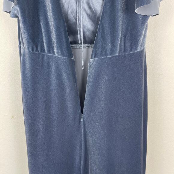 Anthro Jenny Yoo Ellis Light Blue Flutter Sleeve Open Back Velvet Dress Gown 10 - Picture 9 of 14